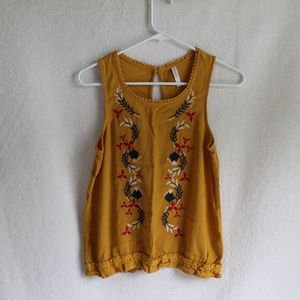 Tank Top, Summer, Cute, Yellow, Embroidered